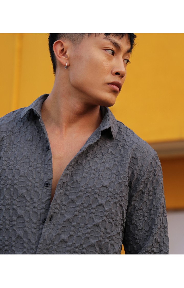 Men's Grey Solid Casual Shirts