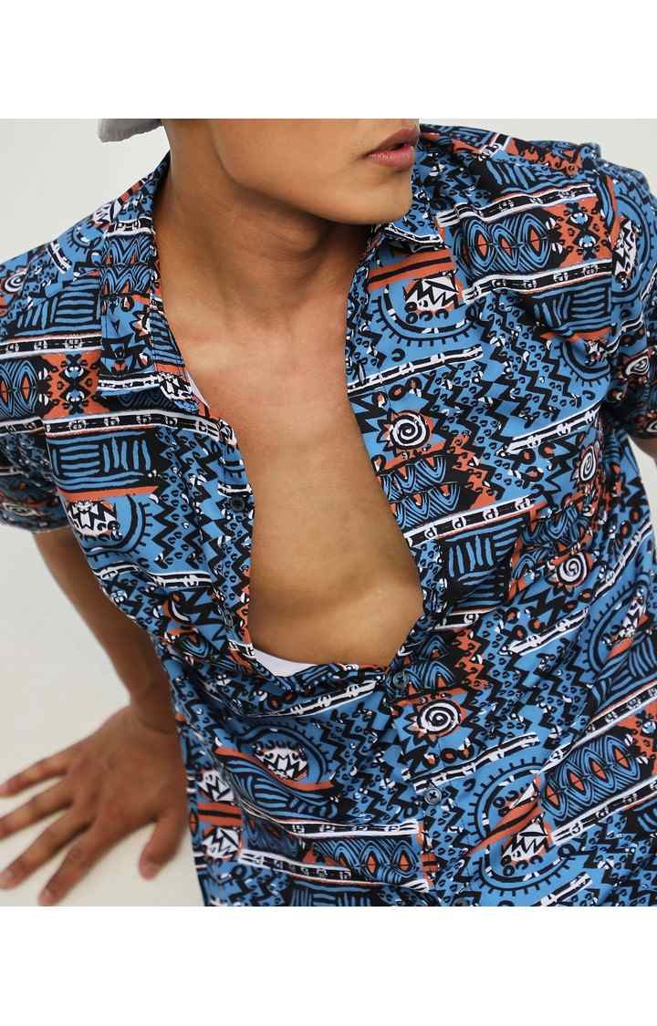Men's Blue Printed Casual Shirts