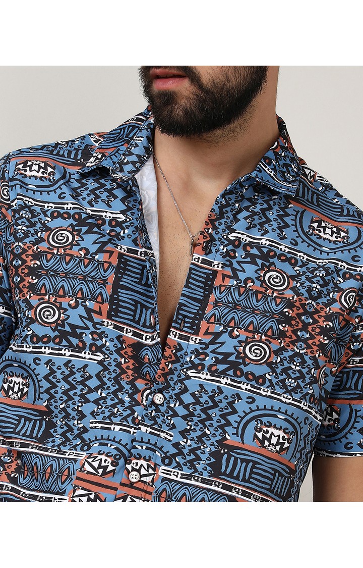 Men's Blue Printed Casual Shirts