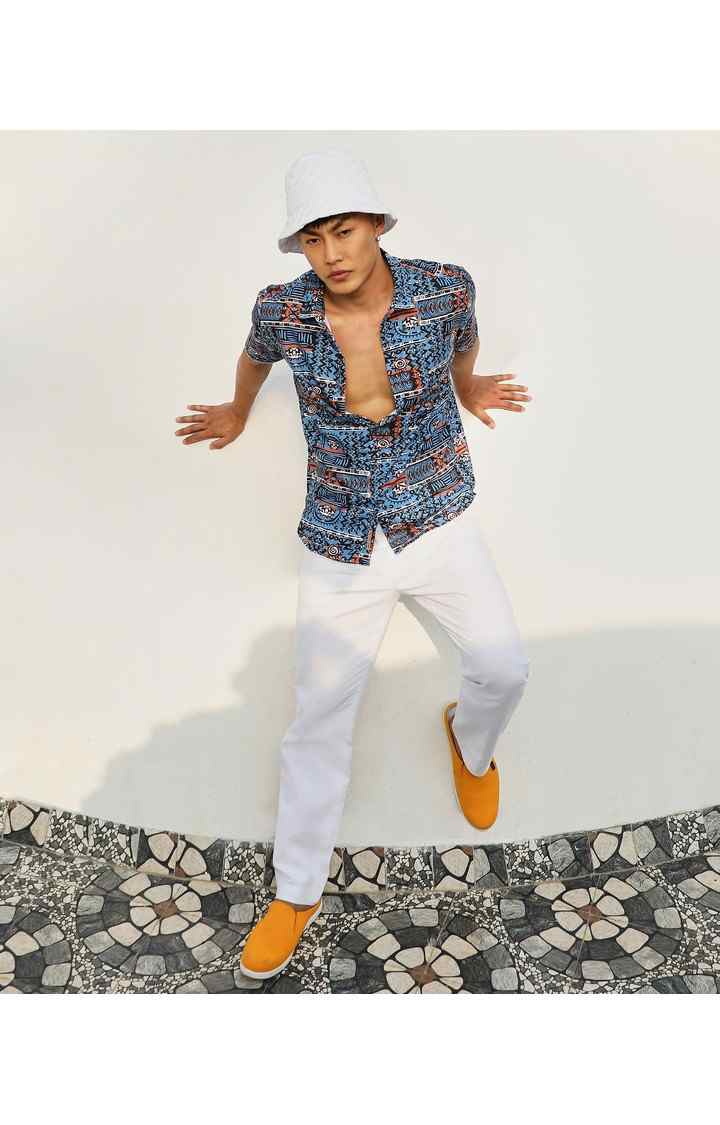 Men's Blue Printed Casual Shirts