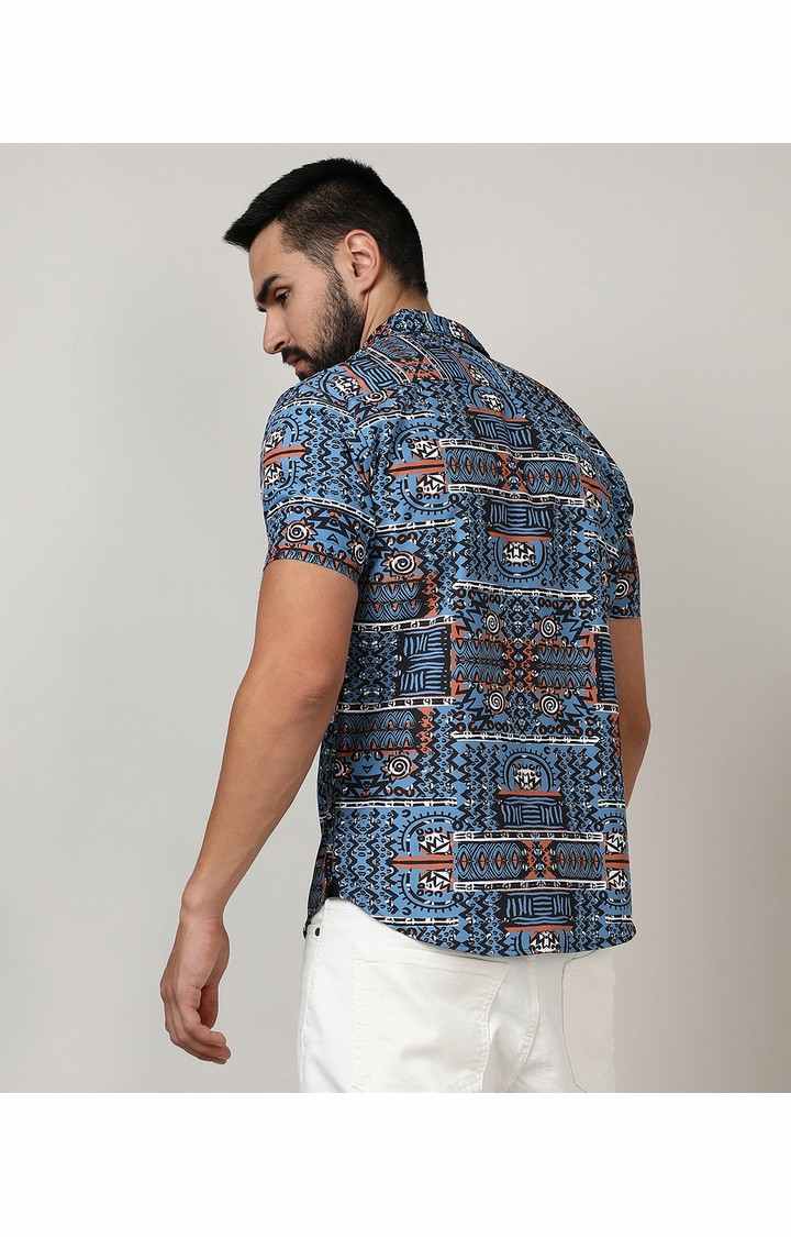 Men's Blue Printed Casual Shirts