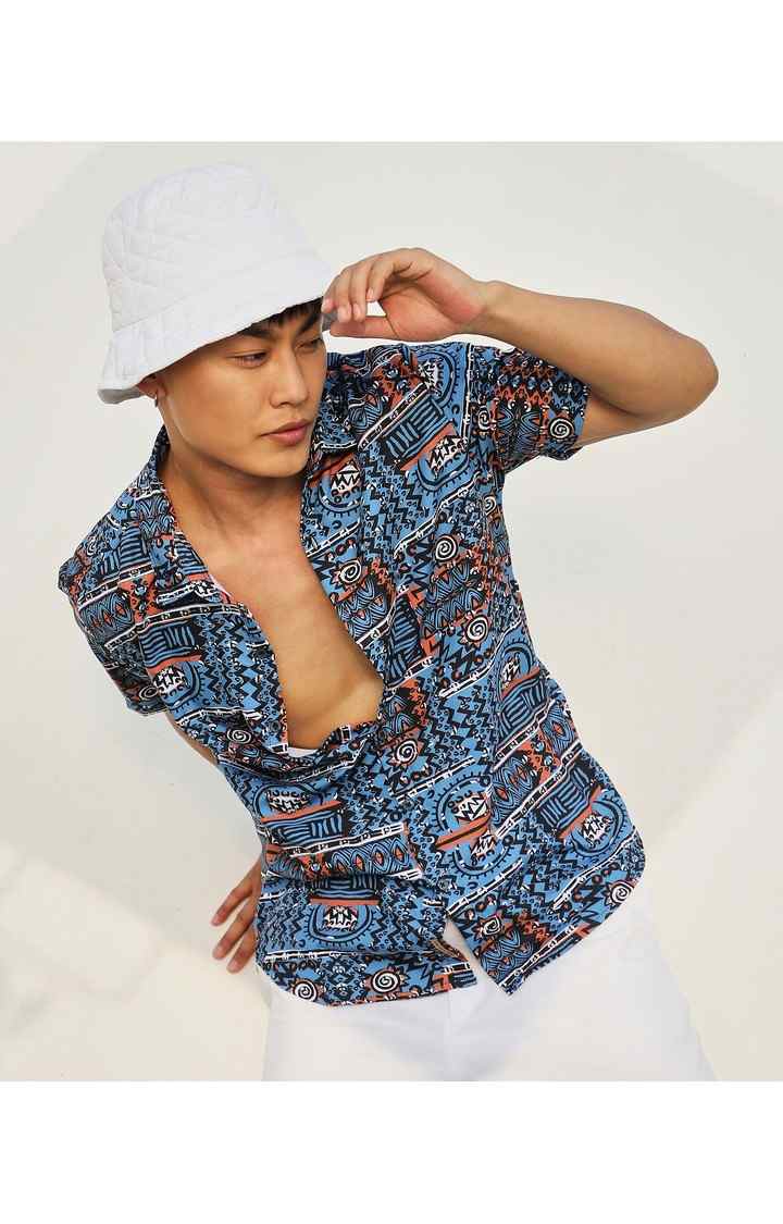 Men's Blue Printed Casual Shirts