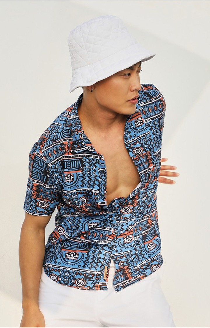 Men's Blue Printed Casual Shirts