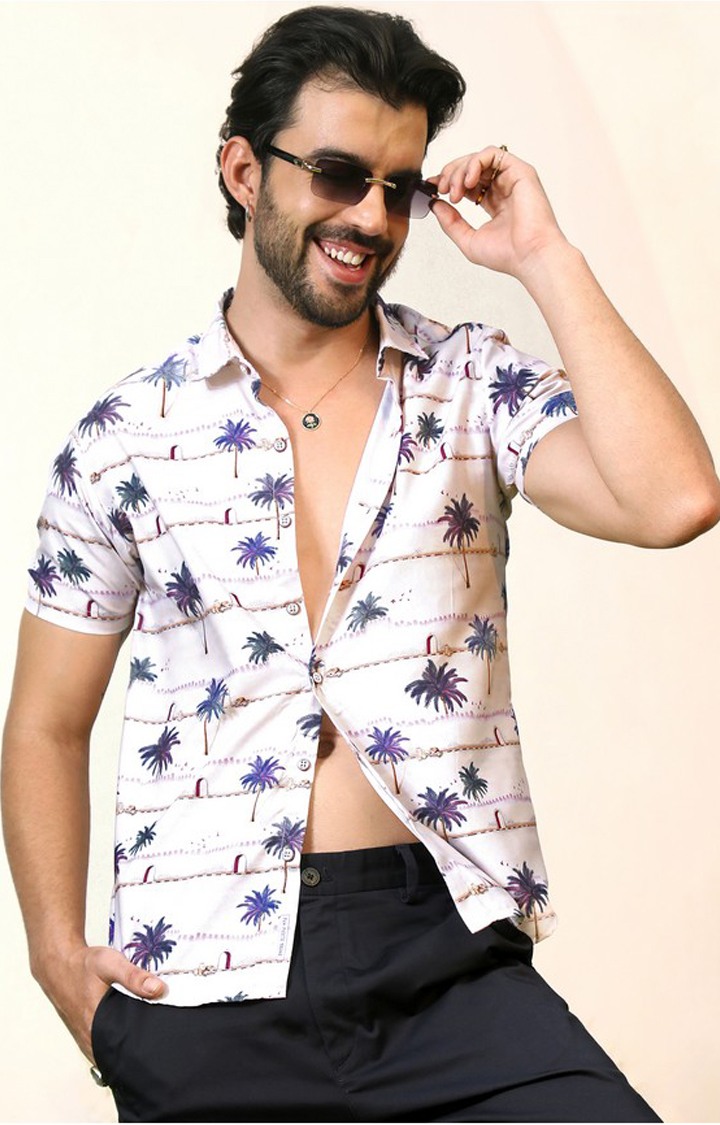 Men's White Printed Casual Shirts