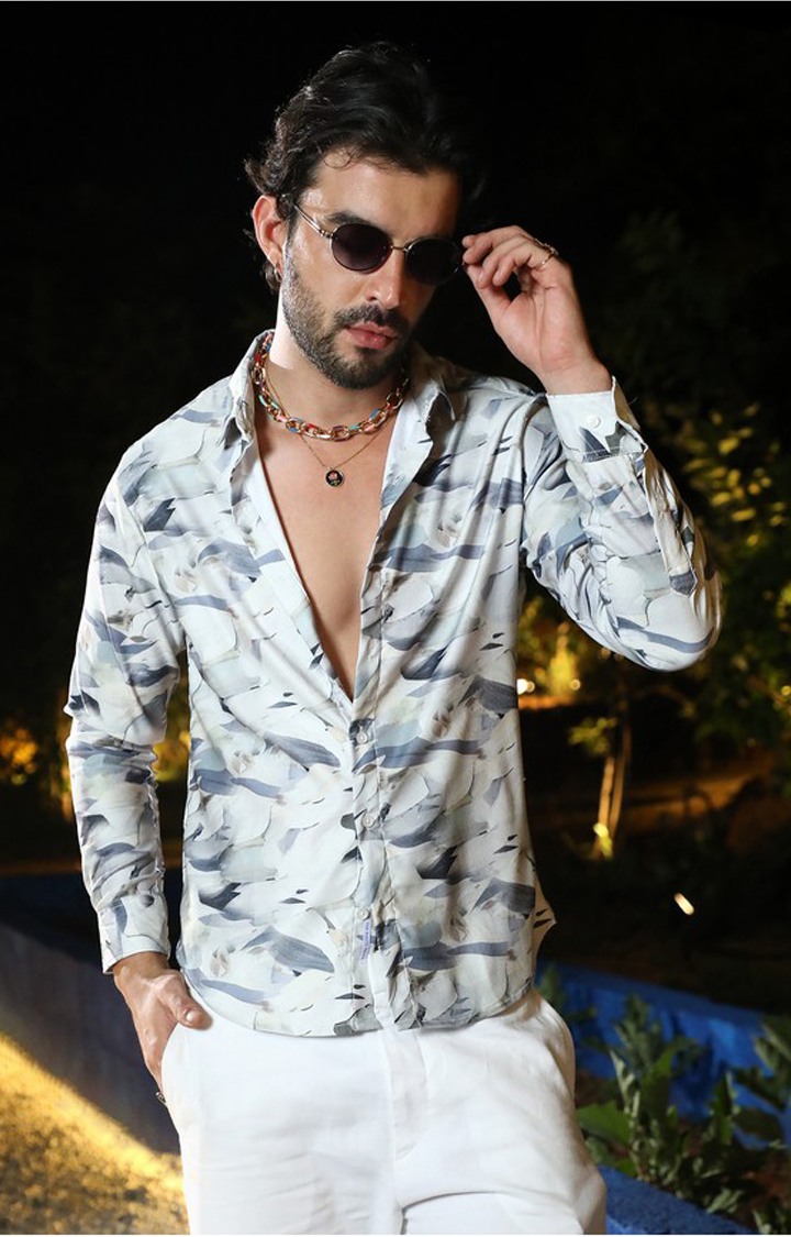 Men's Grey Printed Casual Shirts