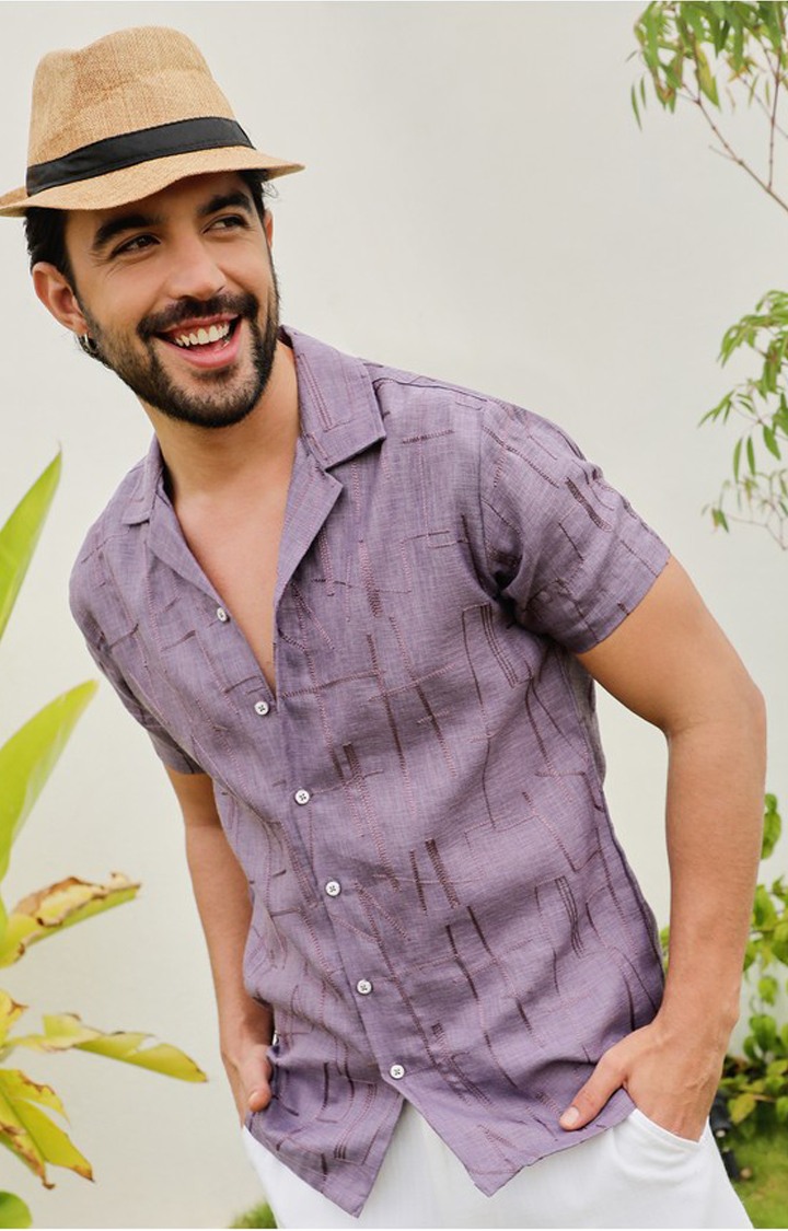 Men's Pink Embroidered Casual Shirts