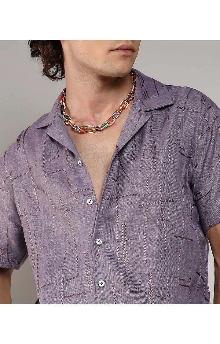Men's Pink Embroidered Casual Shirts