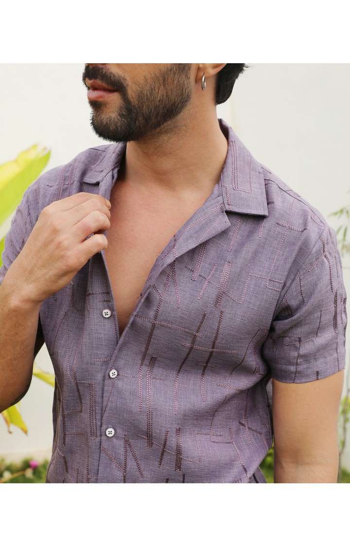 Men's Pink Embroidered Casual Shirts