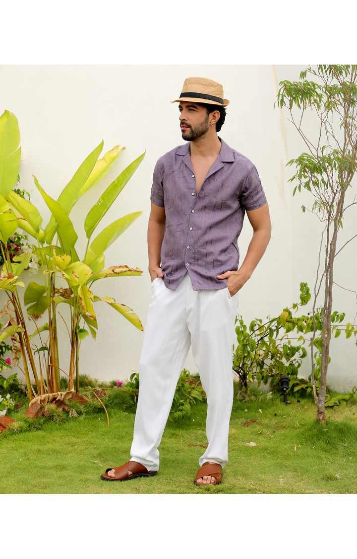 Men's Pink Embroidered Casual Shirts