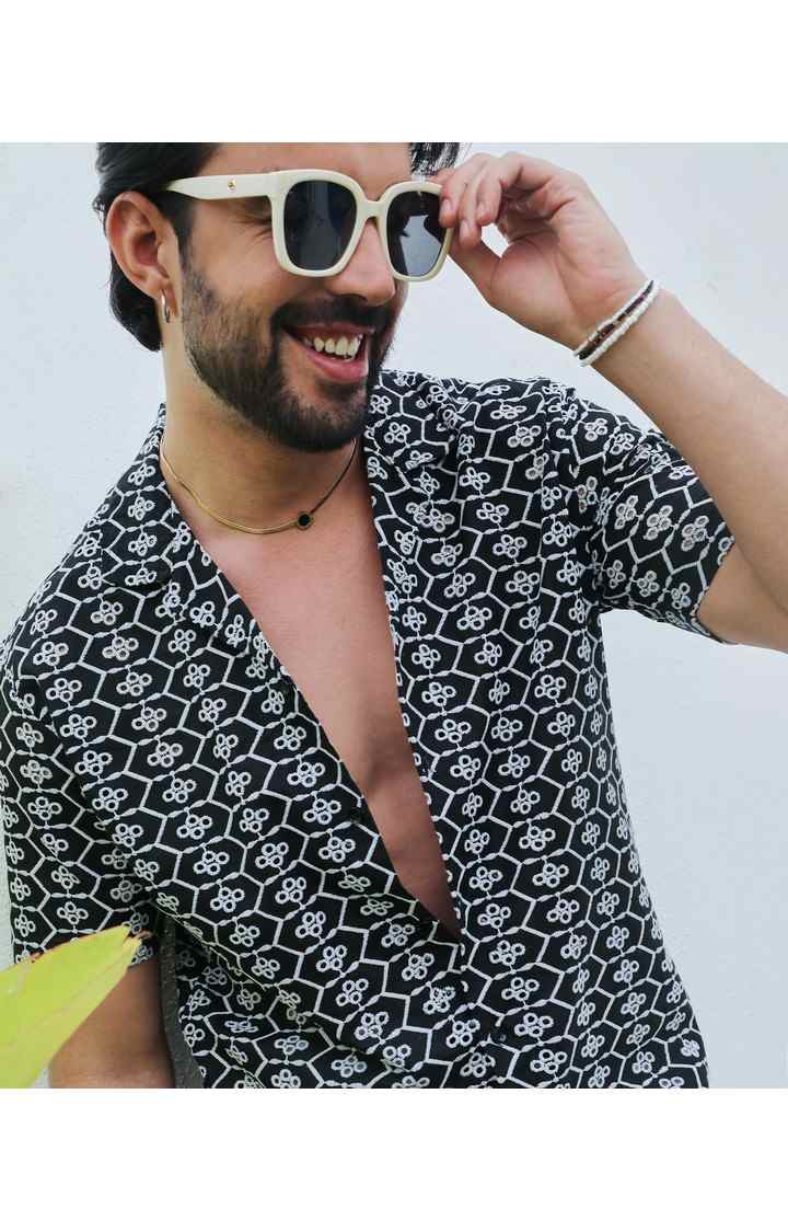 Men's Black Embroidered Casual Shirts