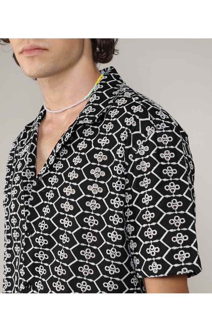 Men's Black Embroidered Casual Shirts