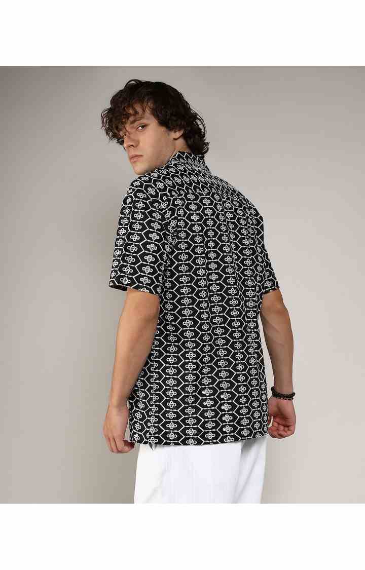Men's Black Embroidered Casual Shirts