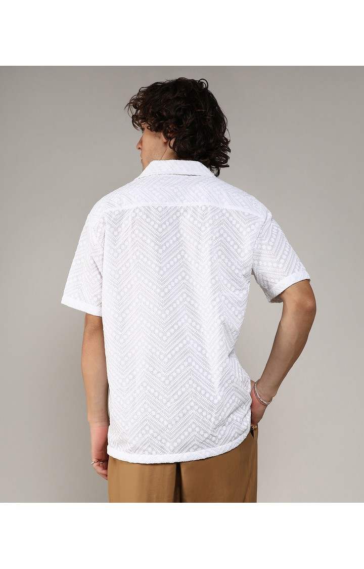 Men's White Embroidered Casual Shirts