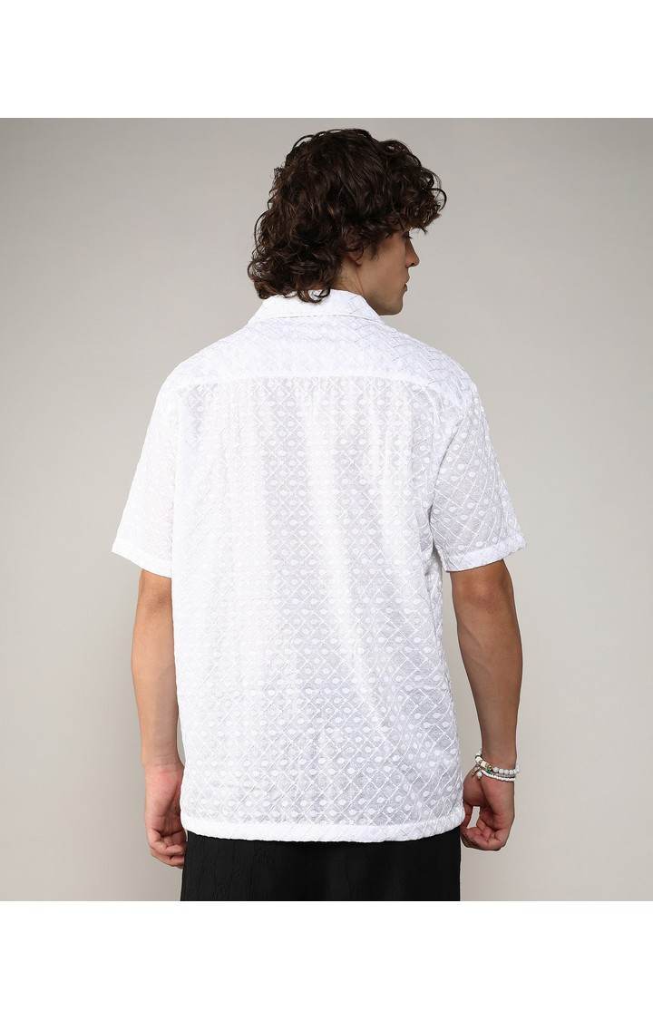 Men's White Embroidered Casual Shirts