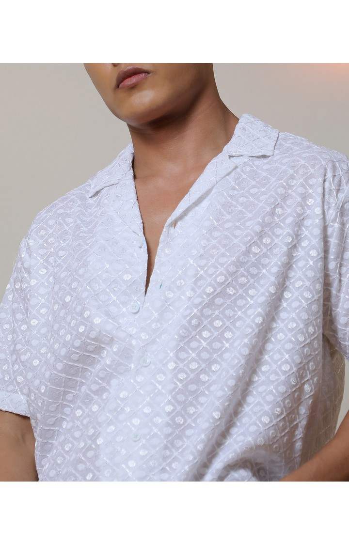Men's White Embroidered Casual Shirts