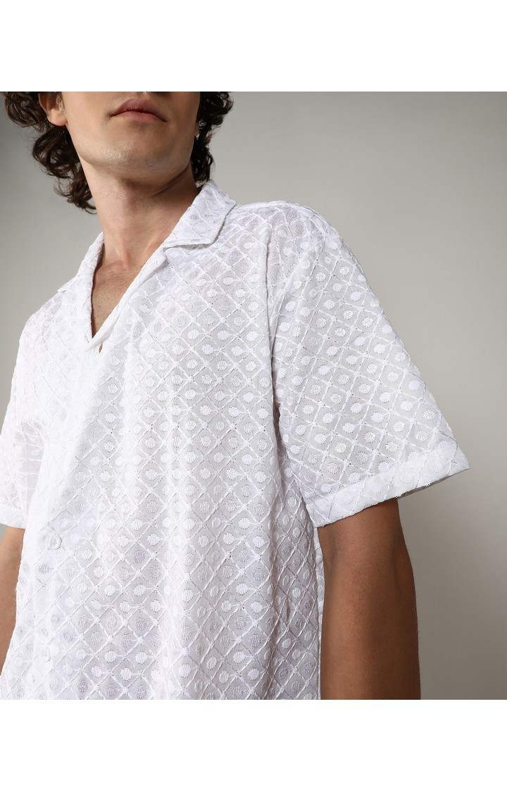 Men's White Embroidered Casual Shirts