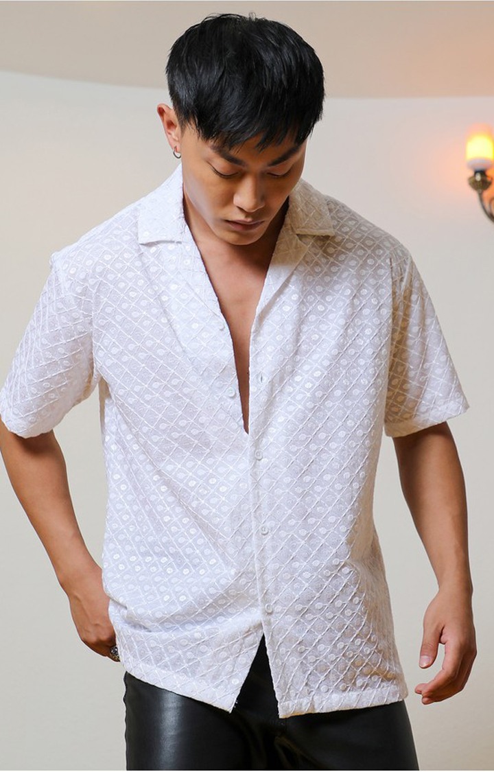 Men's White Embroidered Casual Shirts