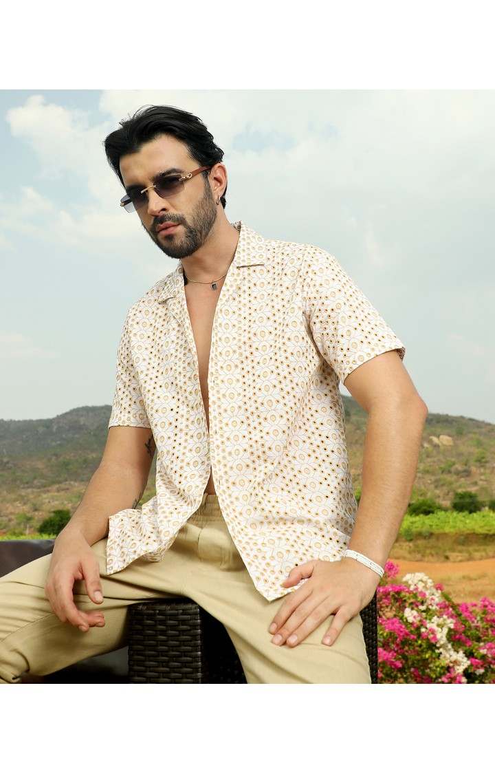 Men's White Embroidered Casual Shirts