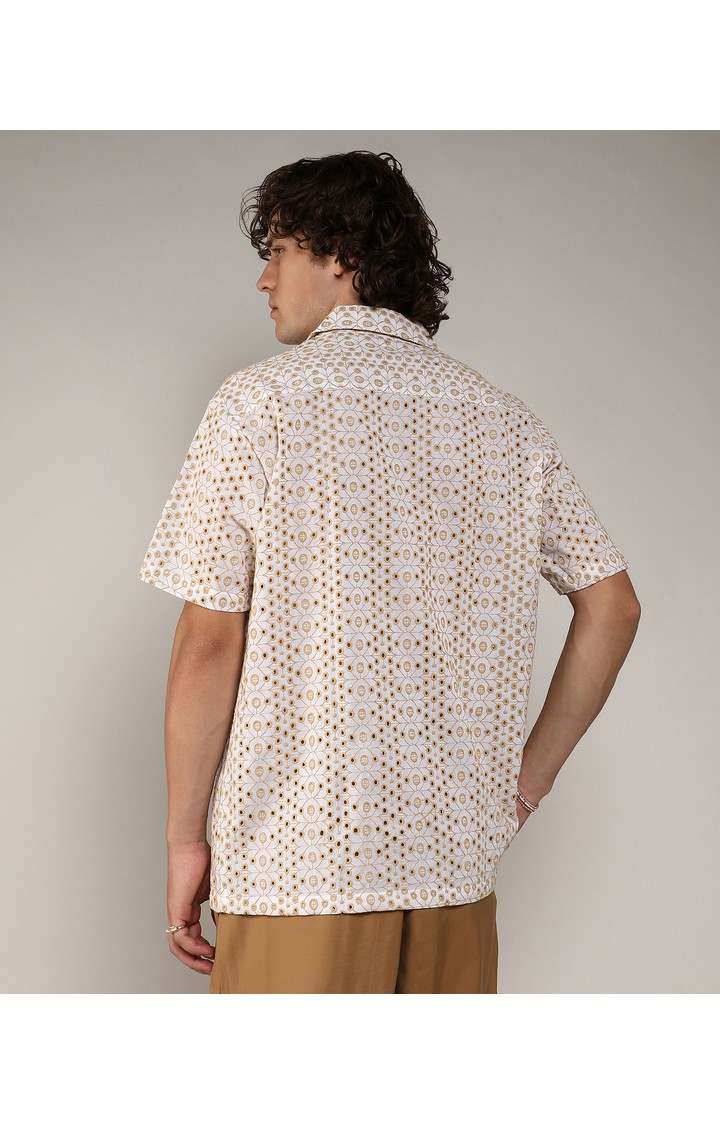 Men's White Embroidered Casual Shirts
