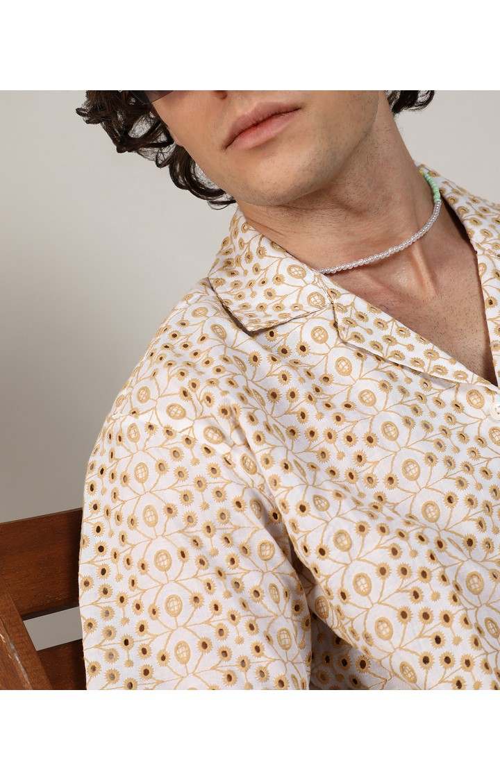 Men's White Embroidered Casual Shirts