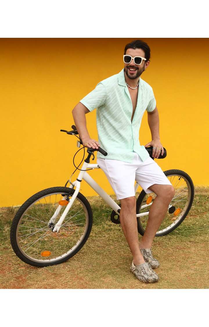 Men's Green Embroidered Casual Shirts