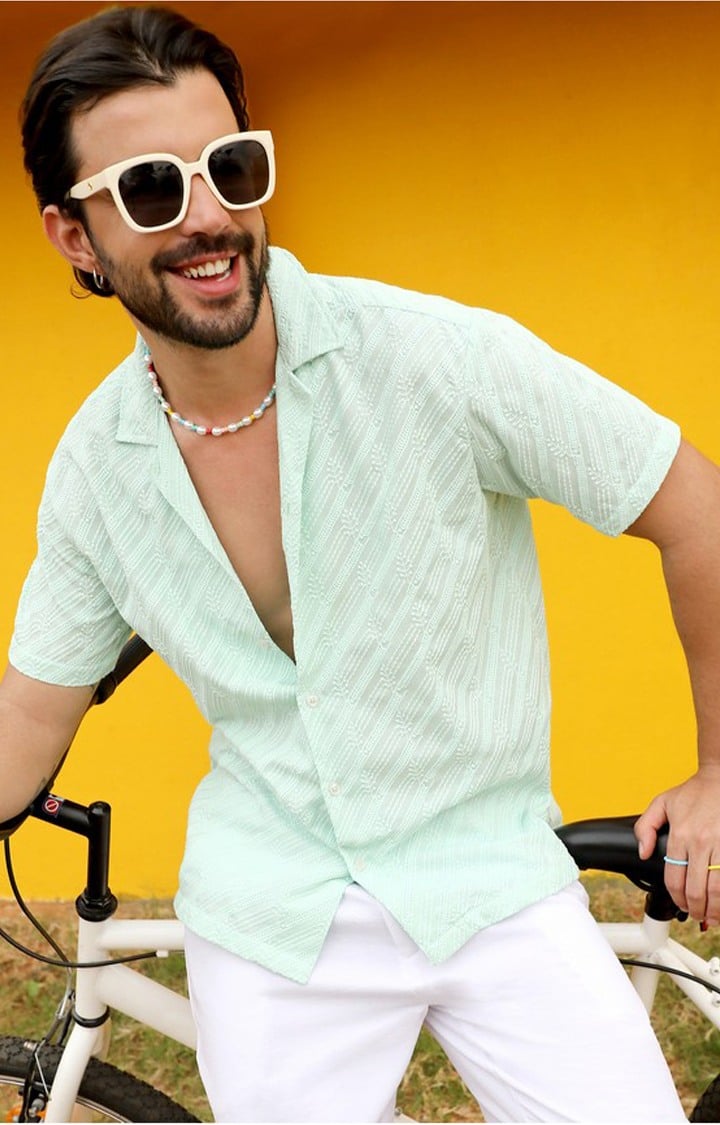 Men's Green Embroidered Casual Shirts