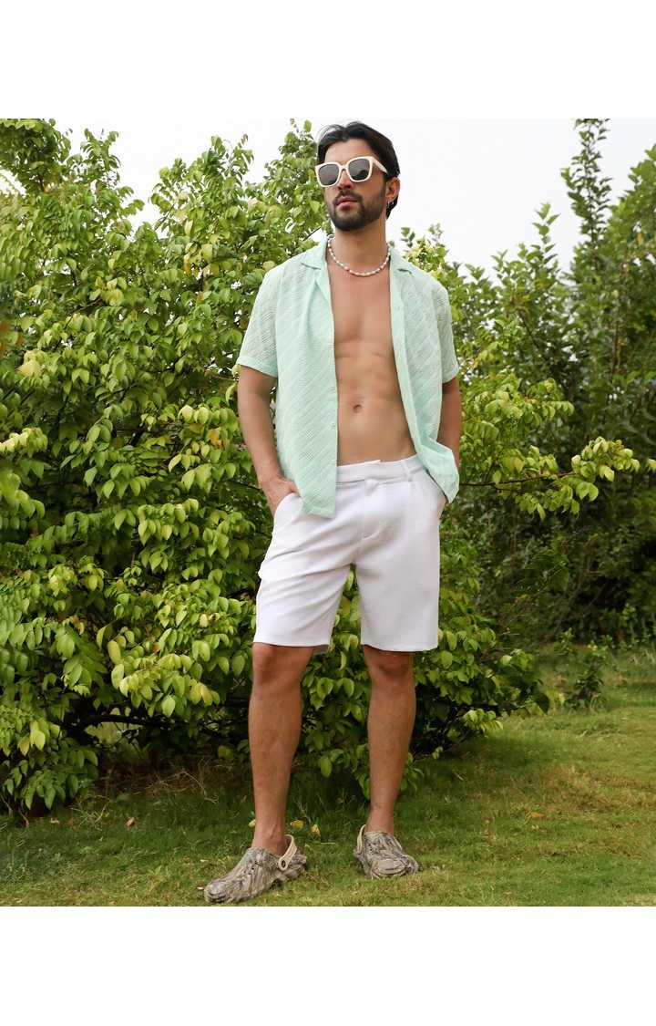 Men's Green Embroidered Casual Shirts
