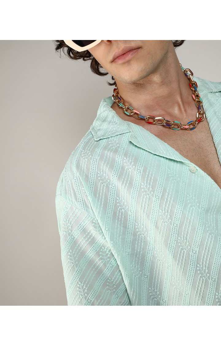 Men's Green Embroidered Casual Shirts