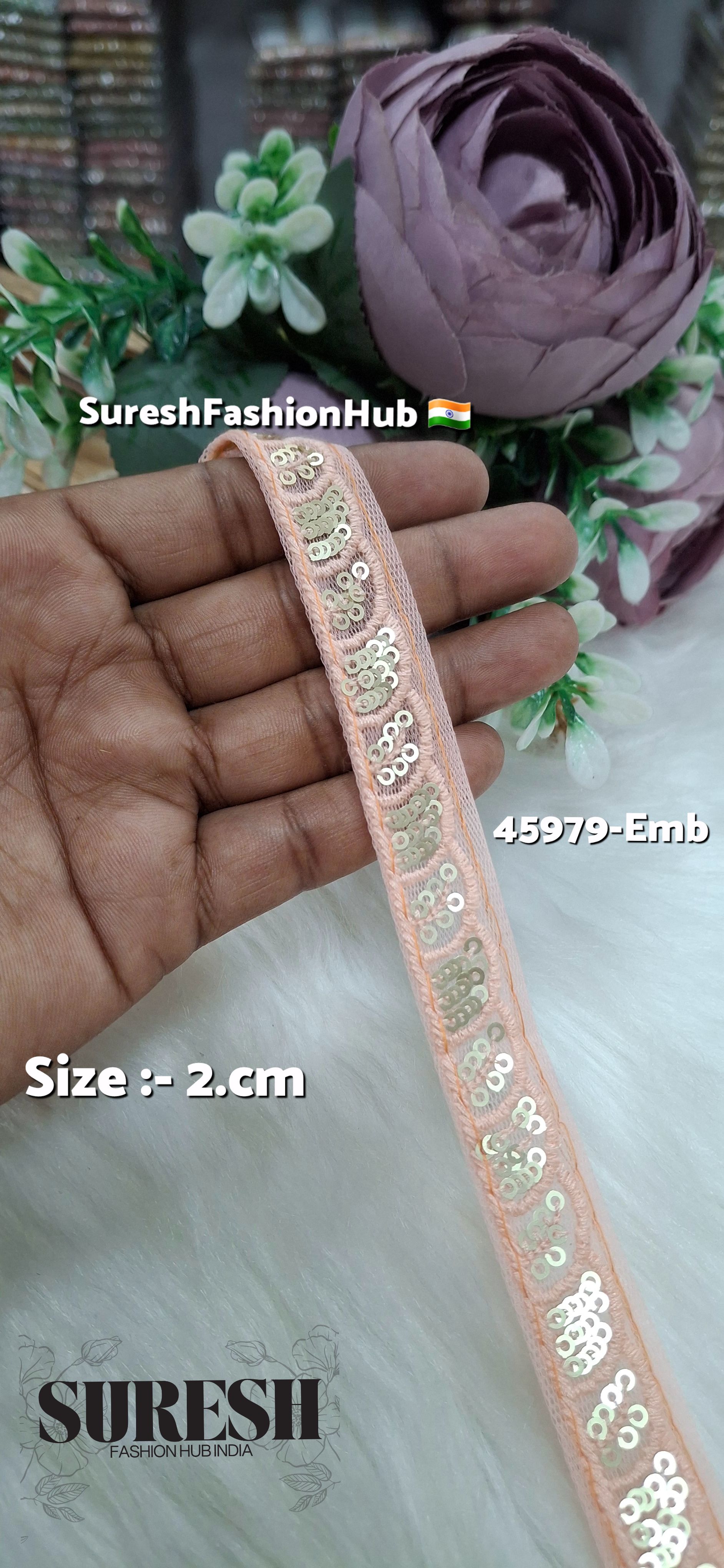 Peach Tone-on-Tone Net Embroidery Lace