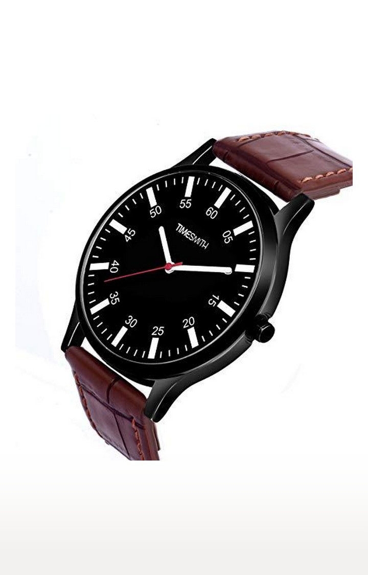 Timesmith | Timesmith Brown Leather Black Dial Watch CTC-012 For Men 4