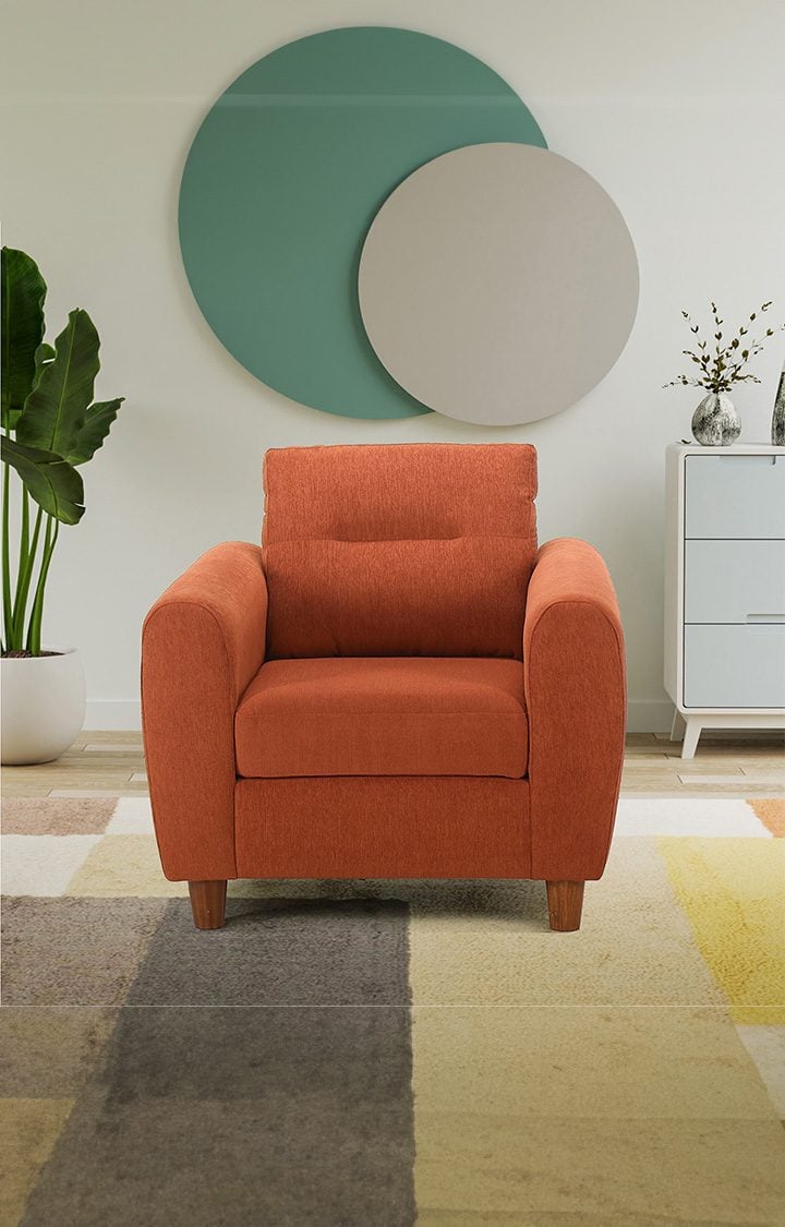 neudot Scott Sofa for Living Room |1 Person Sofa|Premium Fabric with Cushioned Armrest | Solid Wood Frame|1 Seater in Rusty Cider Color