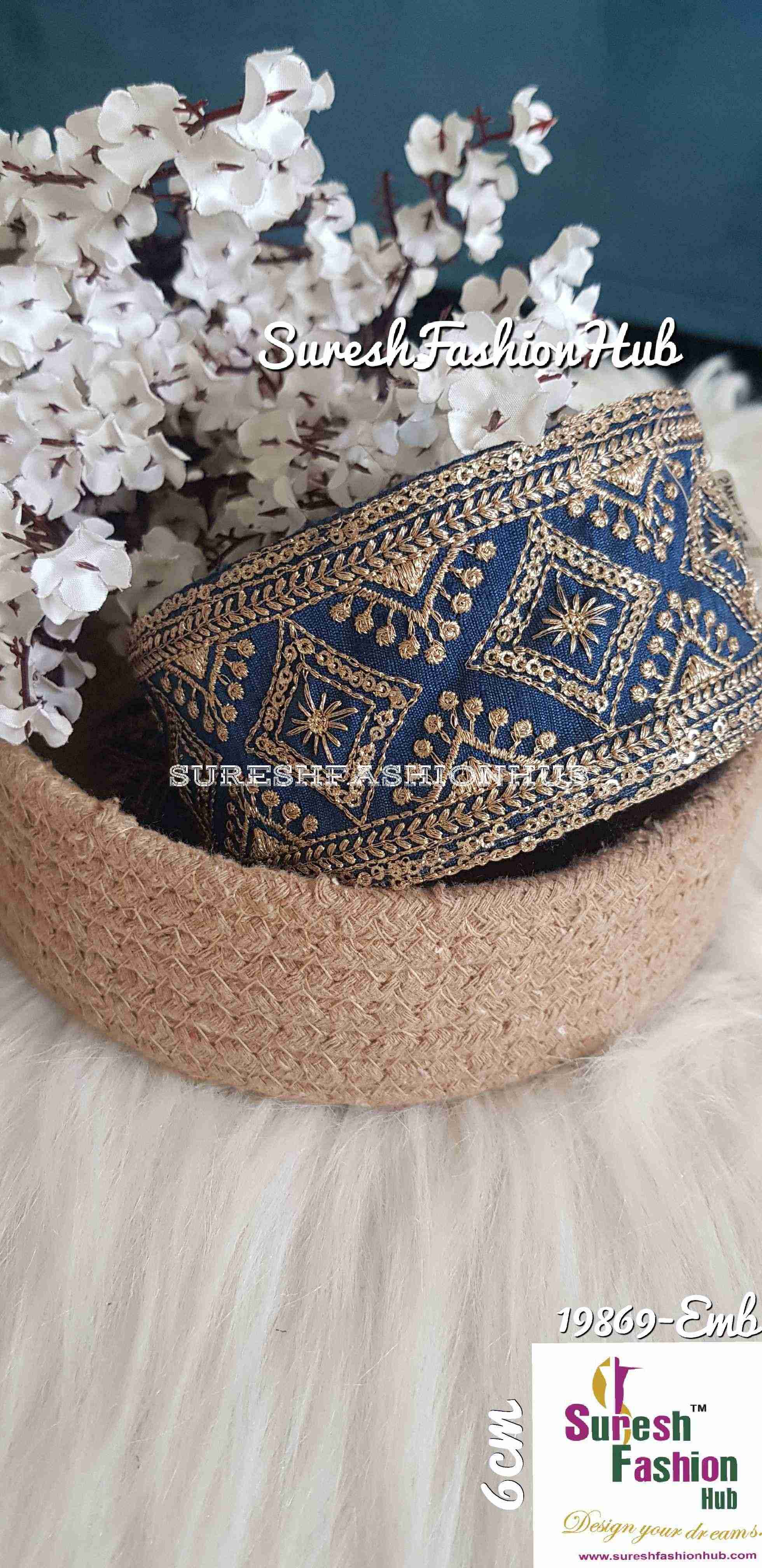 Bridal Blue Embroidered Wide Trim