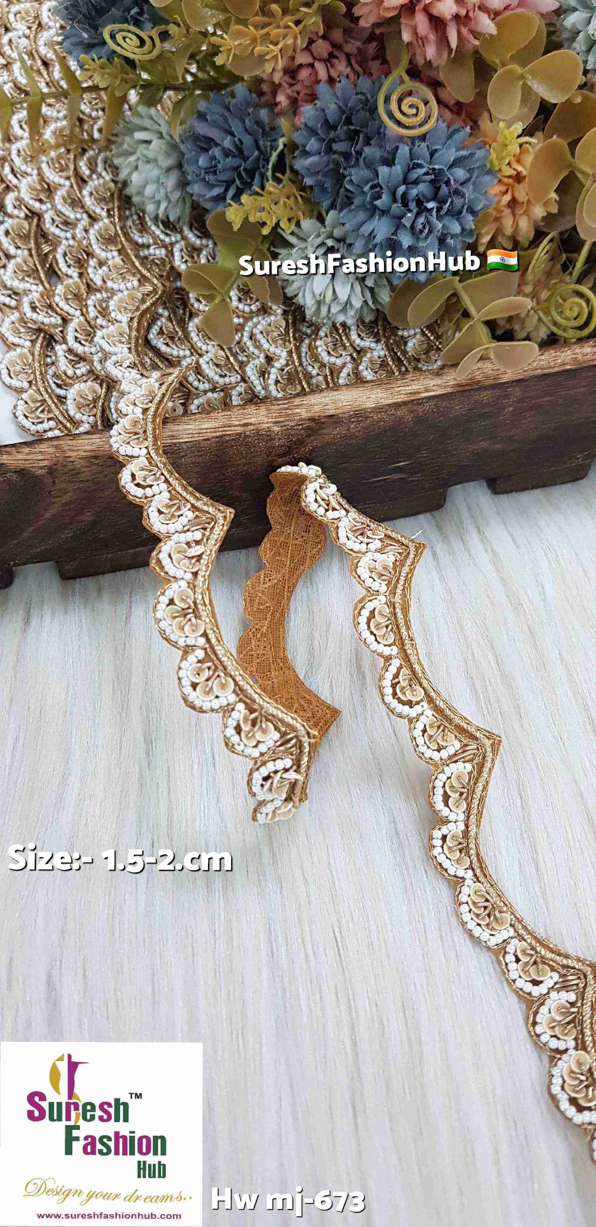 Beige & Off-White Two-Sided Scalloped Cutwork Lace