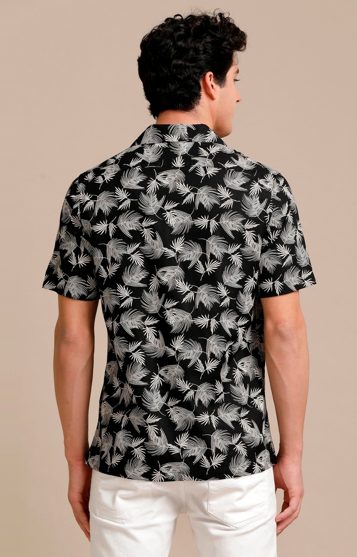 Men's Black Cotton Tropical Casual Shirt