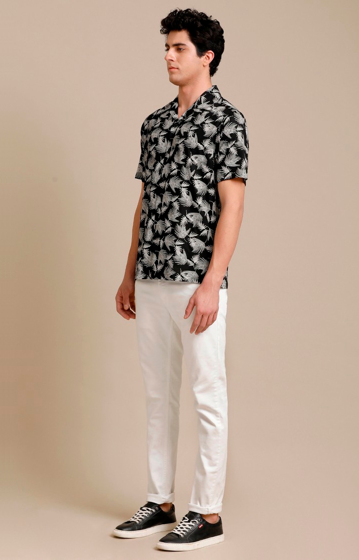 Men's Black Cotton Tropical Casual Shirt