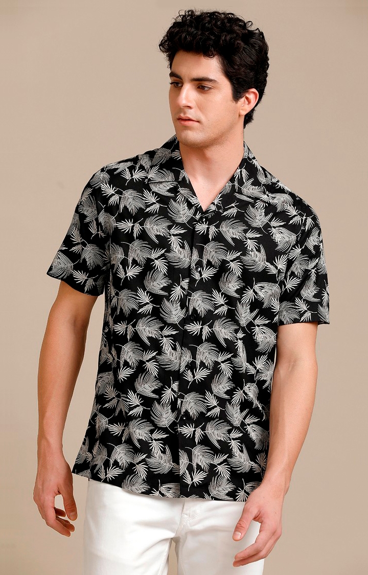 Aldeno | Men's Black Cotton Tropical Casual Shirt