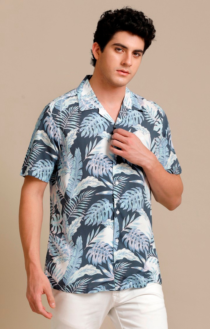 Aldeno | Men's Blue Cotton Tropical Casual Shirt