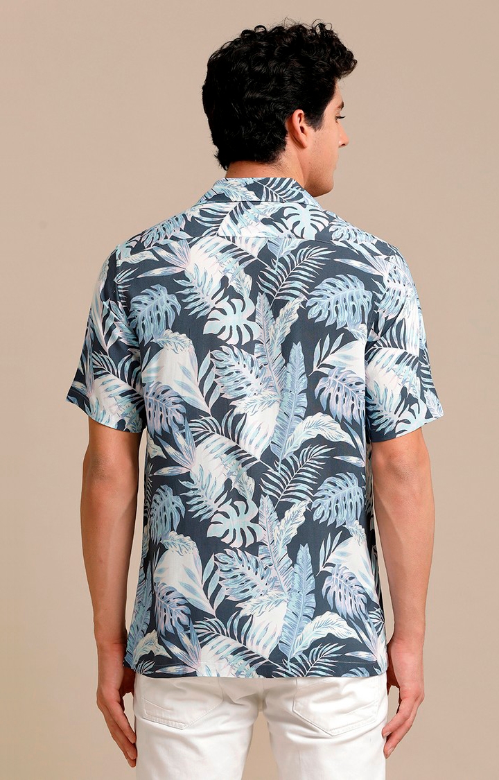 Men's Blue Cotton Tropical Casual Shirt