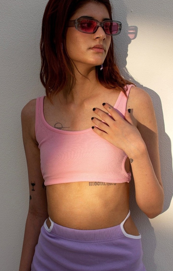 Women's Pink Cut Out Rib Tank Top