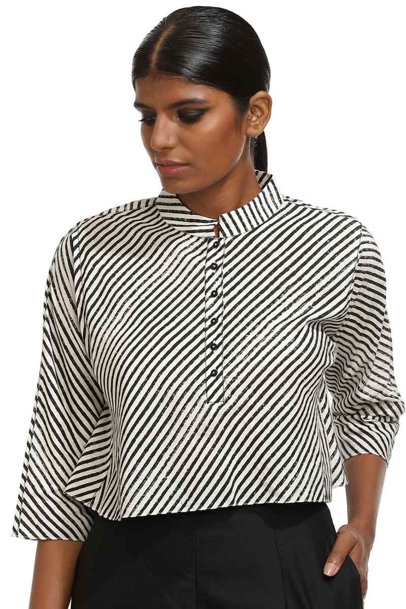 Hand Block Printed Stripe Crop Top