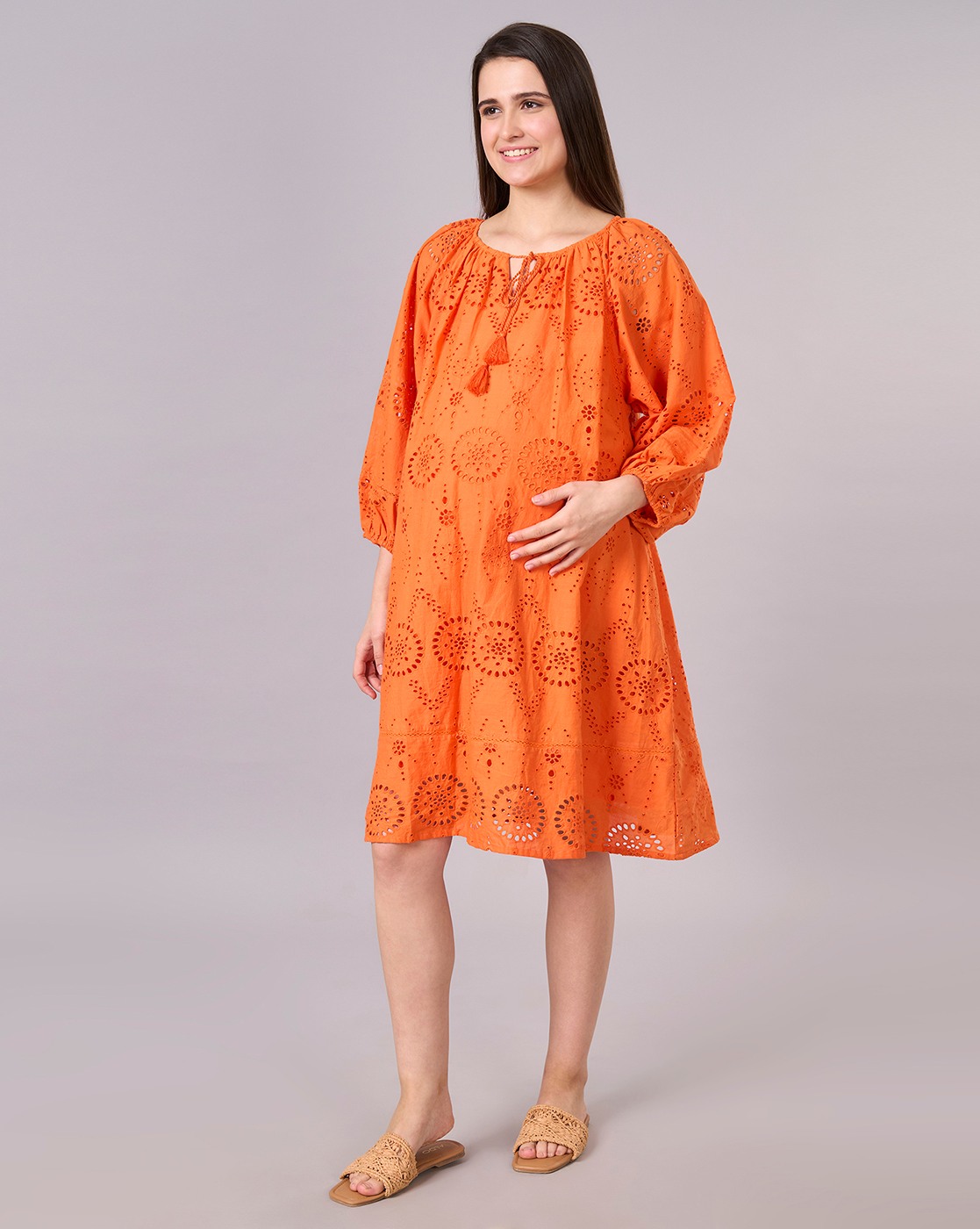 Maternity Clothing  Dress Solid Orange
