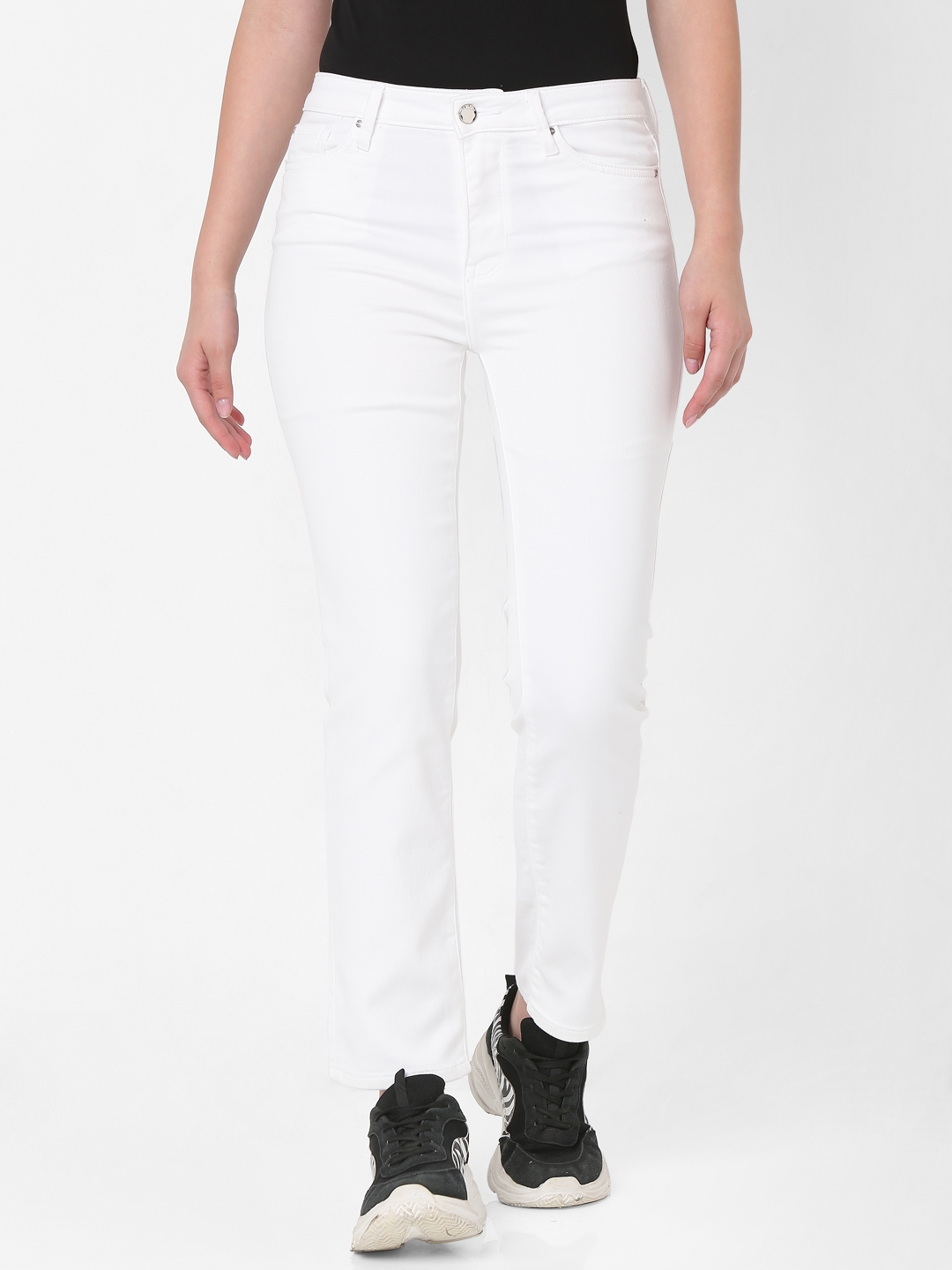 spykar | Women's White Cotton Solid Slim Jeans 0