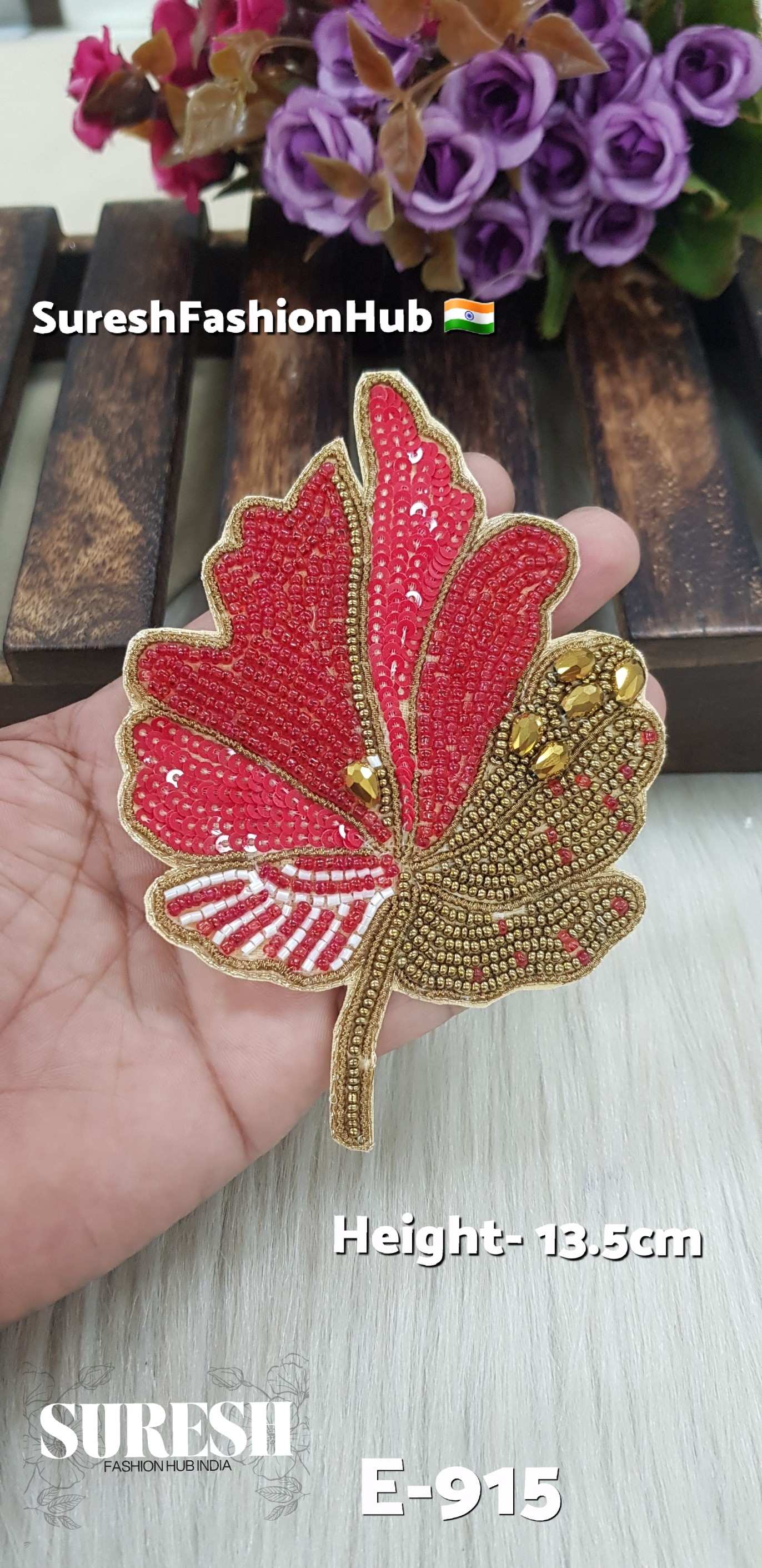 Handmade Leaf Patch – Right Side Red – Design No. E-915