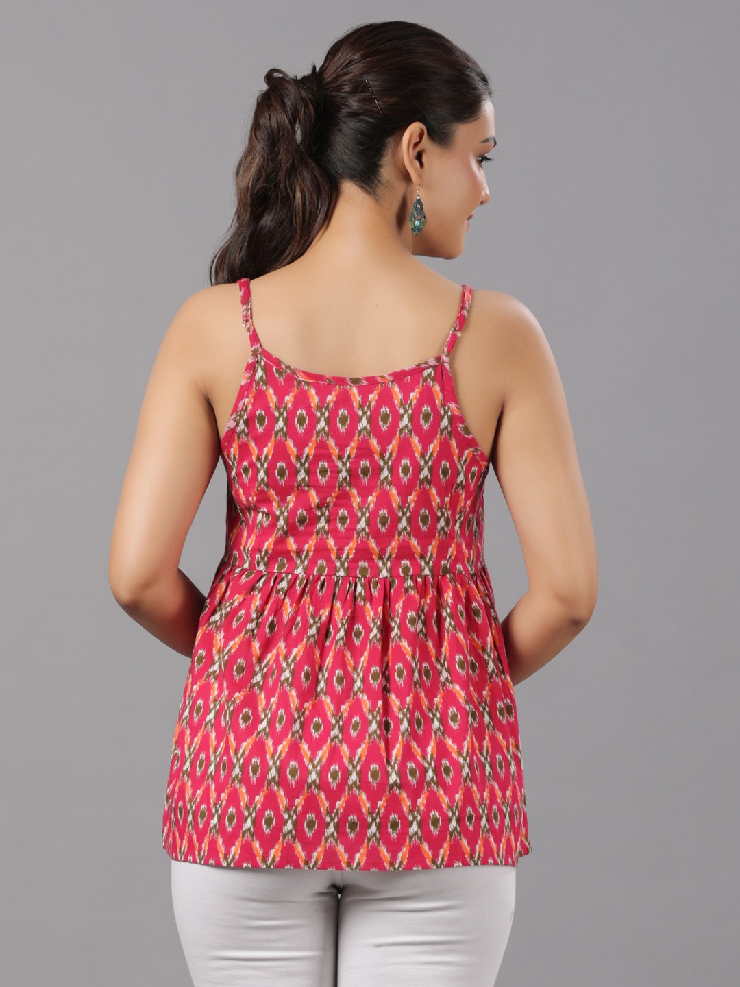 cotton printed flared strappy top