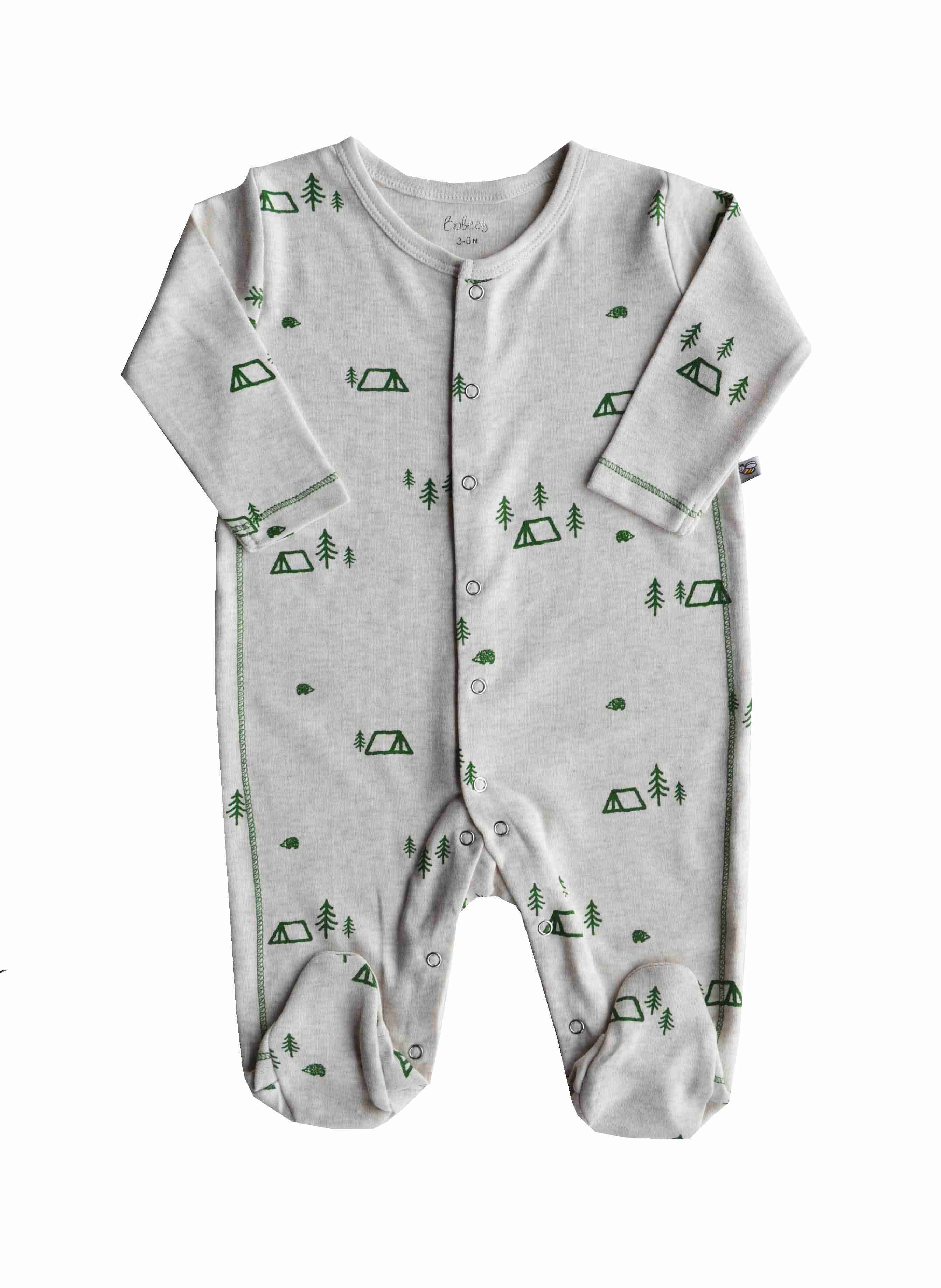 Tree Printed on Cream Melange Sleeper /Full Romper with Feet (100% Cotton Interlock)