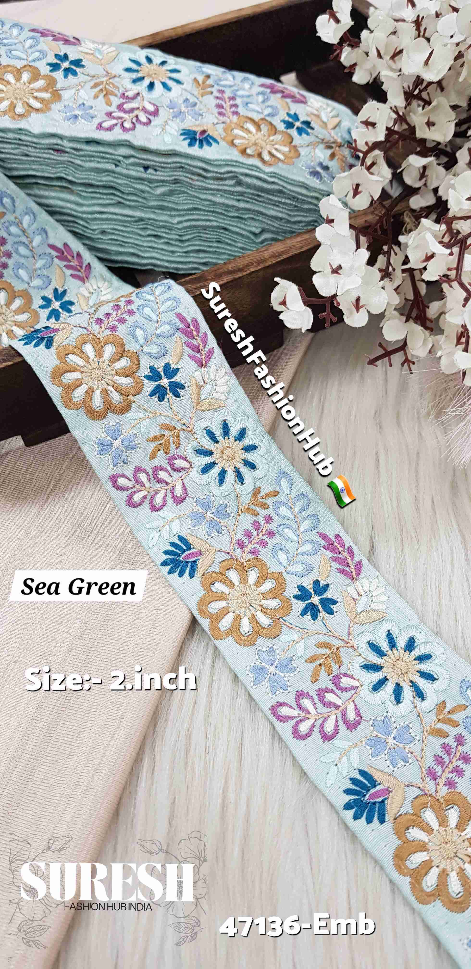 Sea-Green Multi-Thread Floral Border