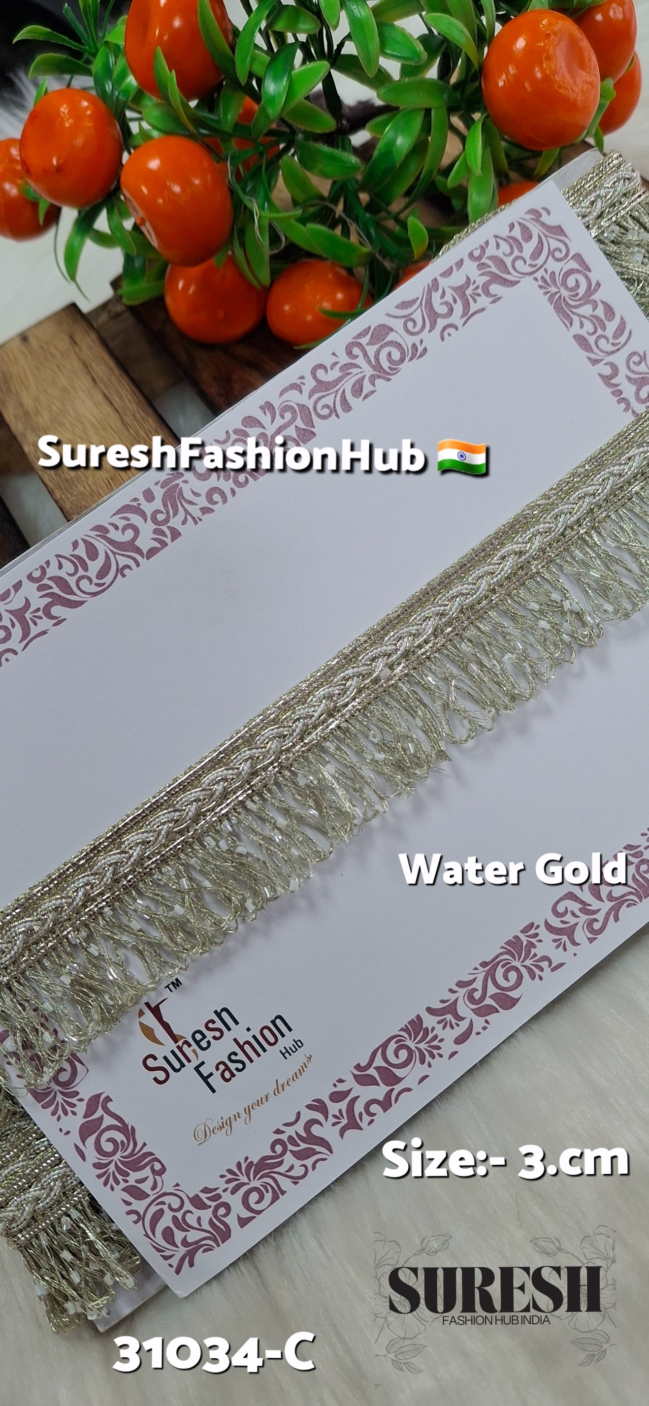 Water Gold Jhalar Beaded Fringe Lace – 31034-C
