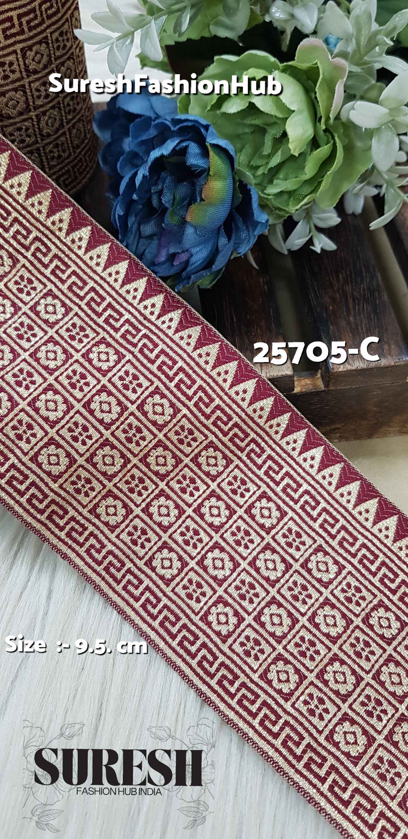 25705-C MAROON Blue Banarasi Floral Lace