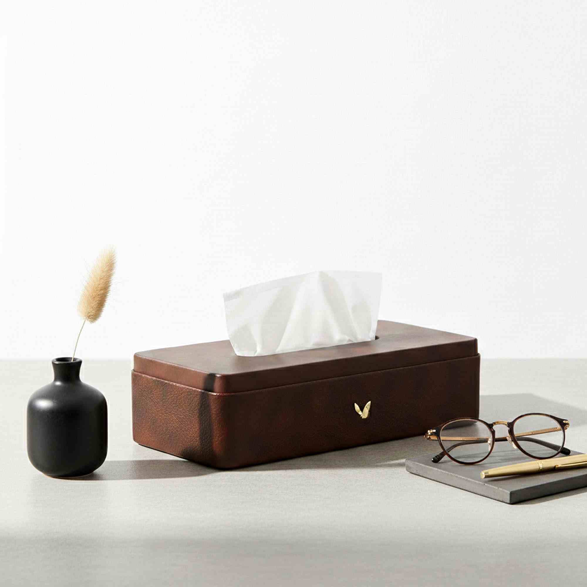 Tissue Box Holder for Home and Office in Premium Faux Leather | Size: 9.5 x 4.5 x 2.5(H) Inches | Classic | Brown