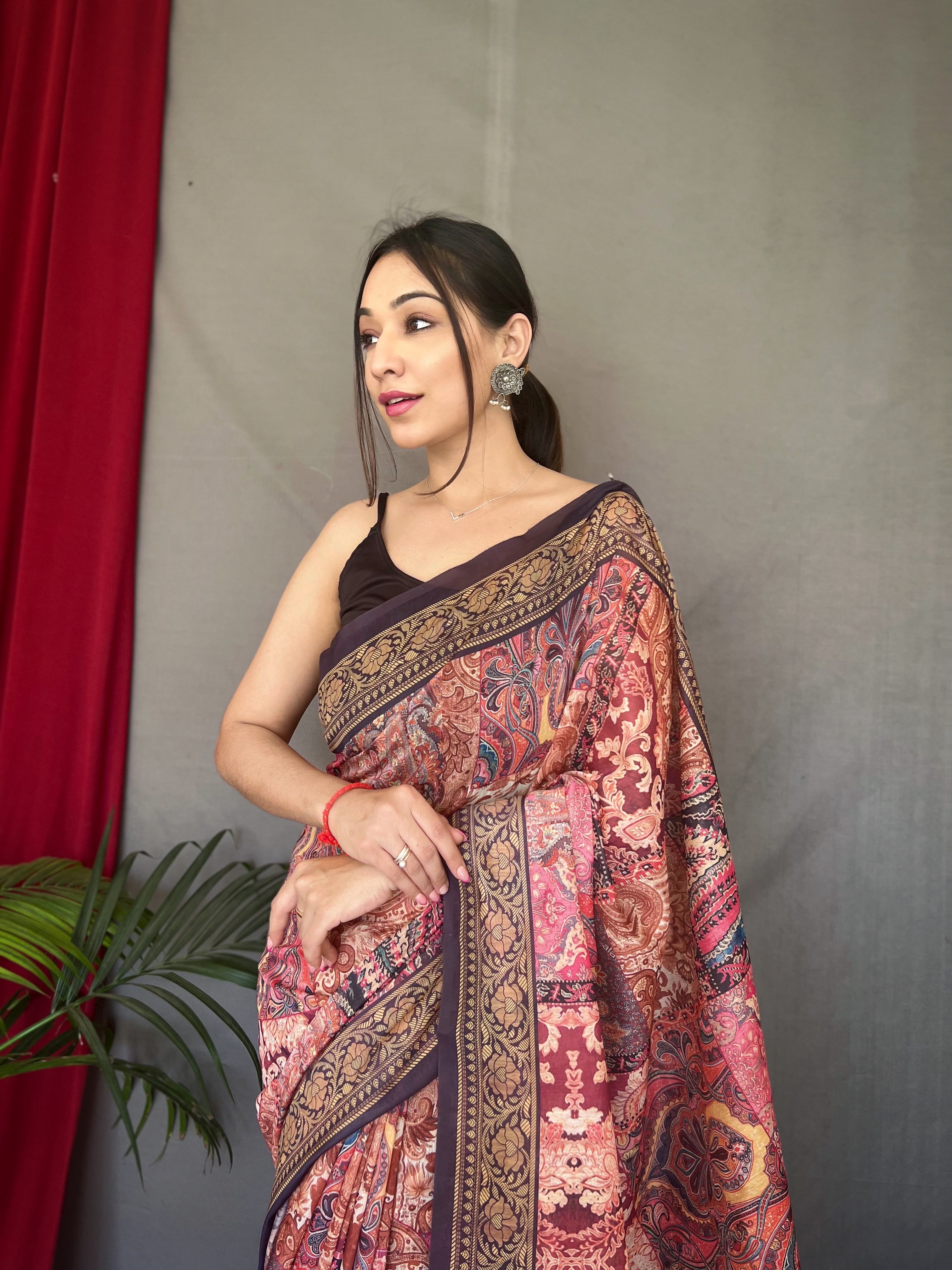 Women's Carpet Silk Silky Pink Cotton Saree